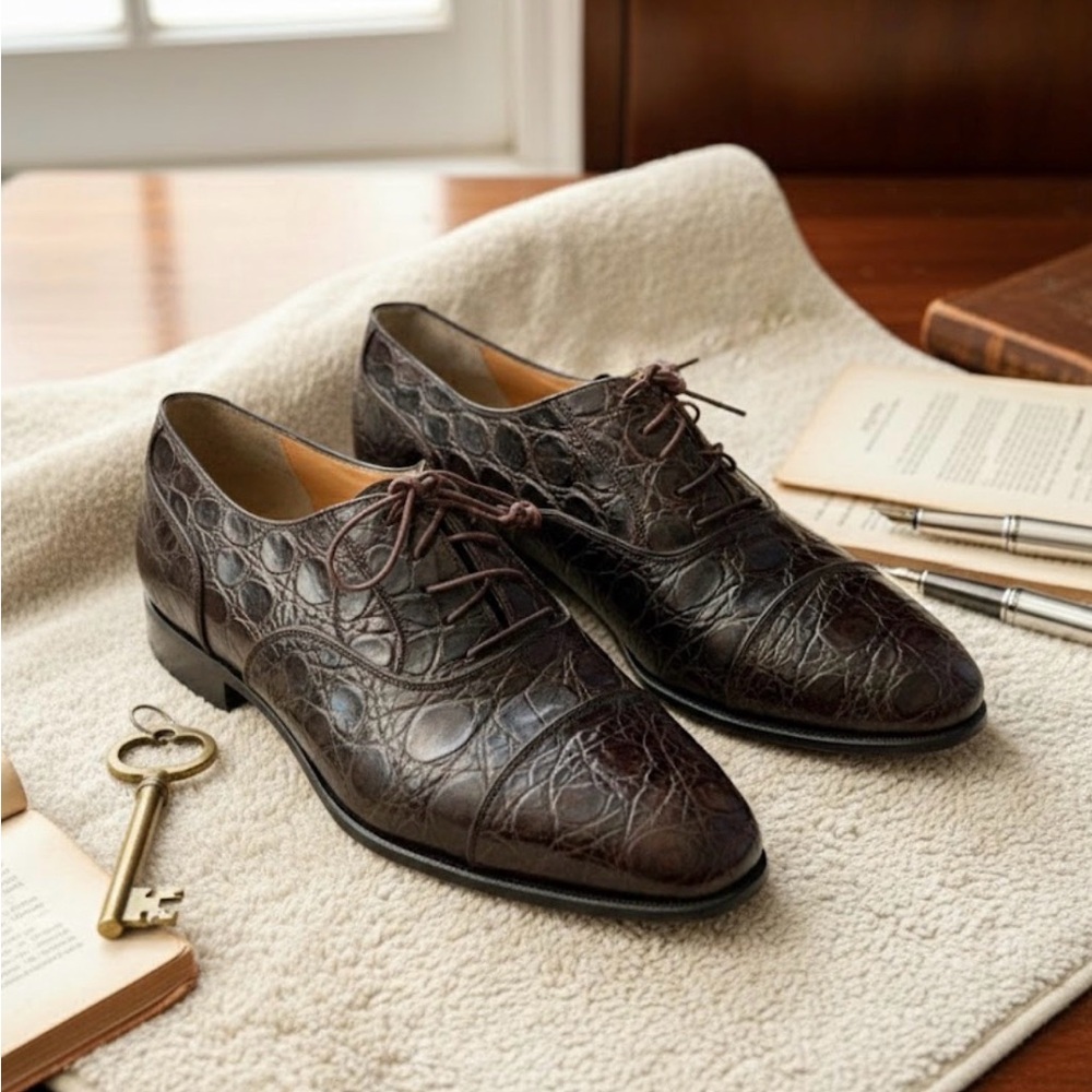 Salvatore Ferragamo Genuine Crocodile Leather Oxford Shoes 9.5 D Exotic Skin